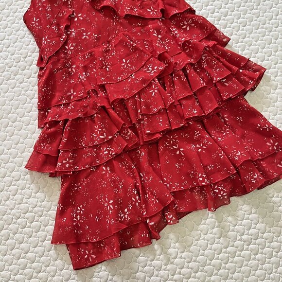 NWT The Kooples Moon Flower Red Floral Ruffle Mini Dress Size 2 - Picture 6 of 12